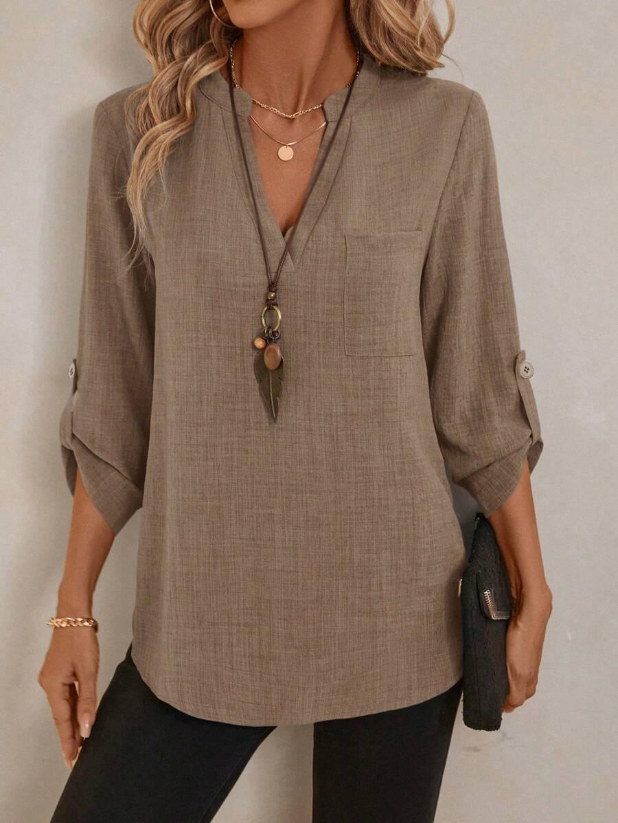 brązowa bluzka v-neck