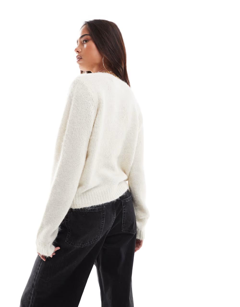 DZIANINOWY SWETER z domieszką wełny DŁUGI RĘKAW guziki