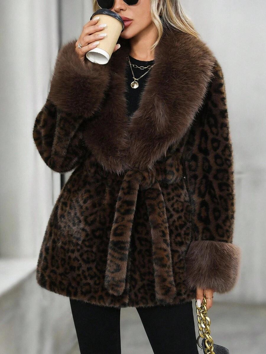 brązowe sztuczne futro animal print