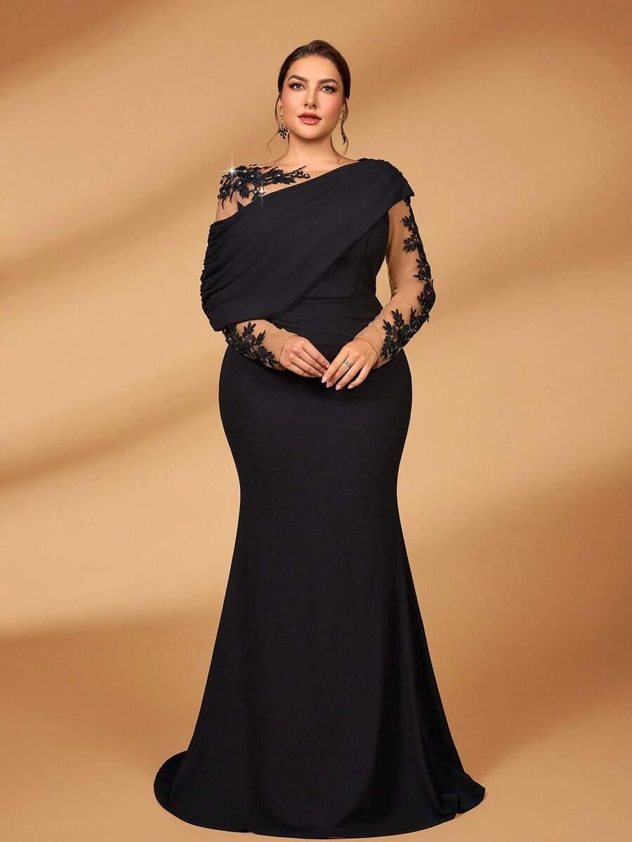 CZARNA MAXI SUKIENKA ZDOBIENIE