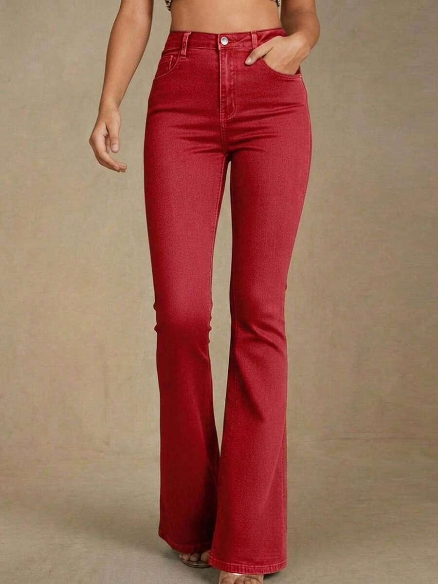 czerwone SPODNIE JEANS DZWONY