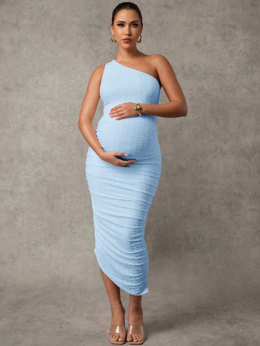 niebieska ciążowa sukienka