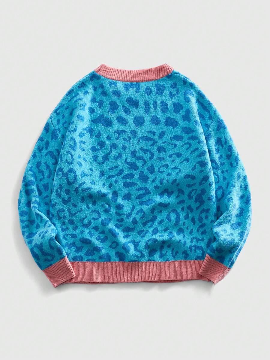 sweter długi rękaw kontrast animal print