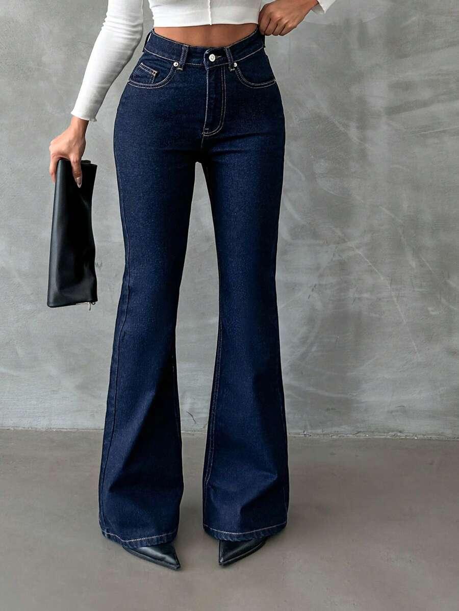GRANATOWE SPODNIE JEANS DZWONY