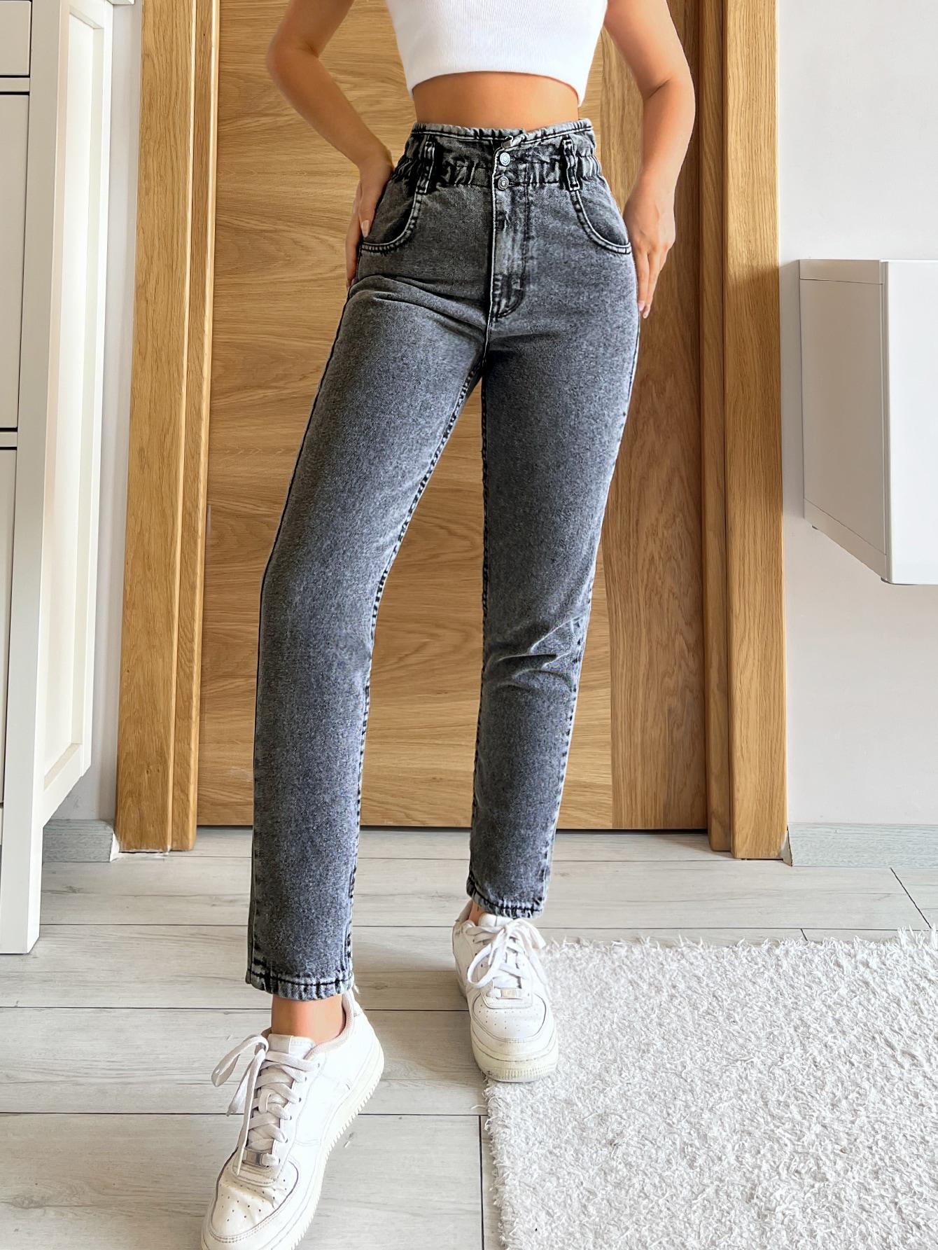 SZARE SPODNIE JEANS WYSOKI STAN 