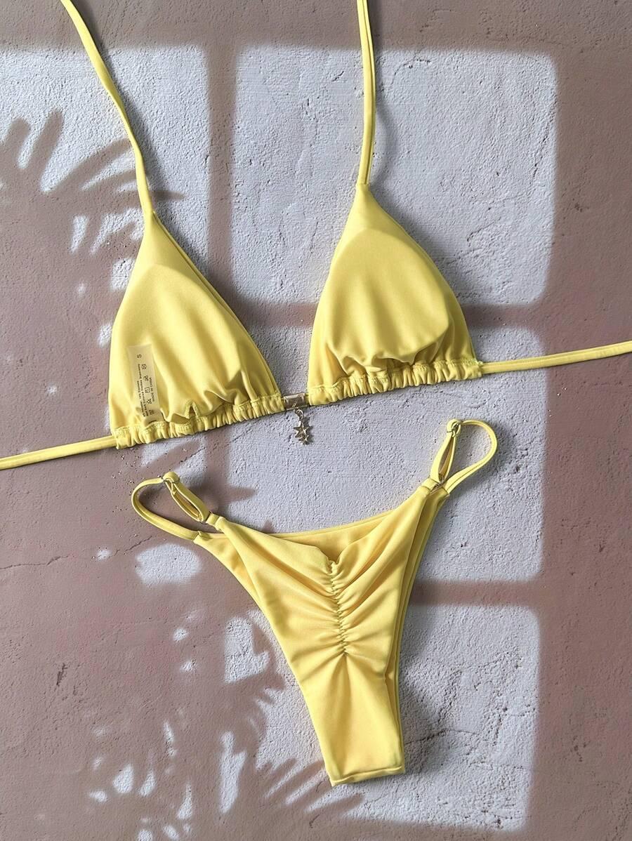 żółta góra od bikini zdobienie 