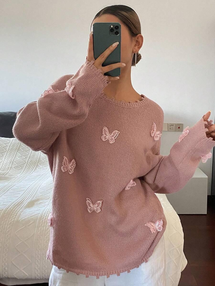 różowy sweter motyl 3D
