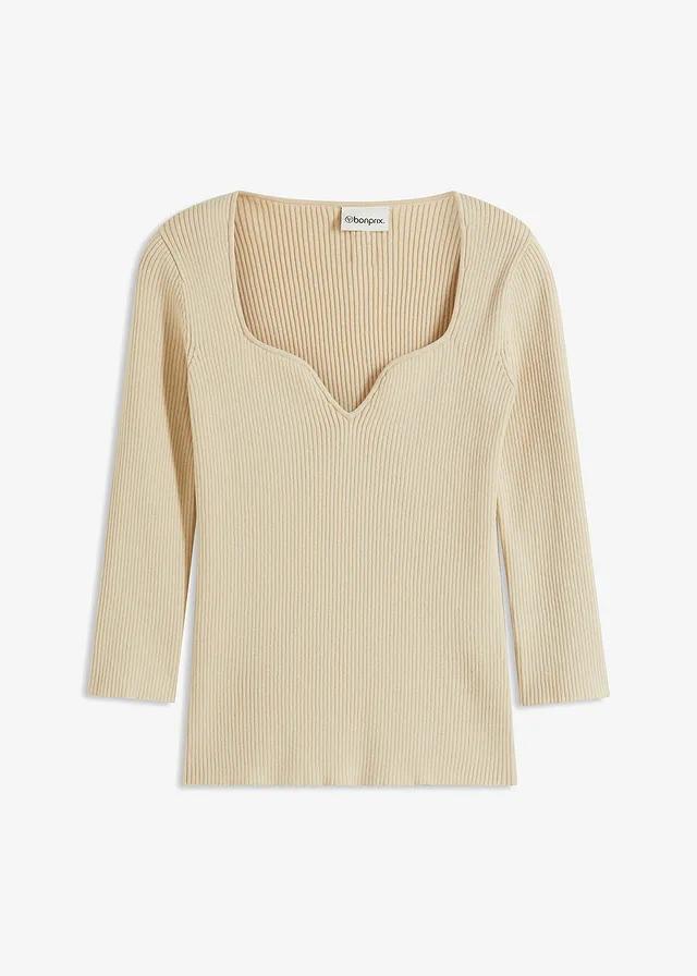 BEŻOWY SWETER PRĄŻKI 