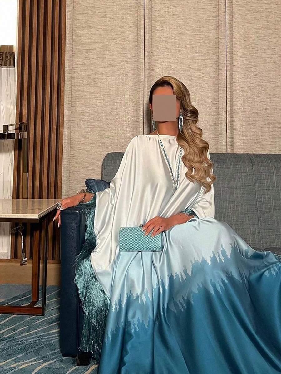 SATYNOWA MAXI SUKIENKA frędzle