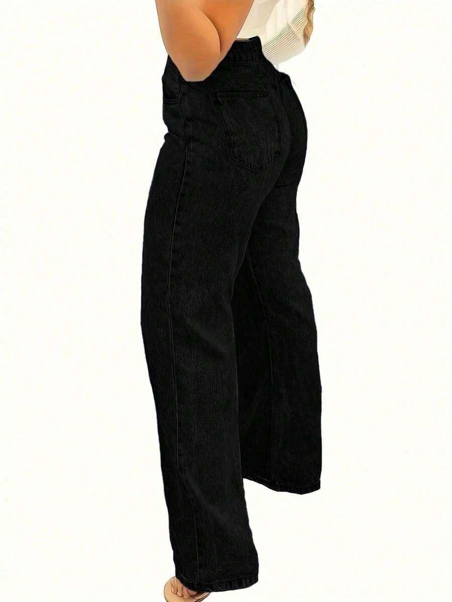 CZARNE SPODNIE JEANS PROSTA NOGAWKA 