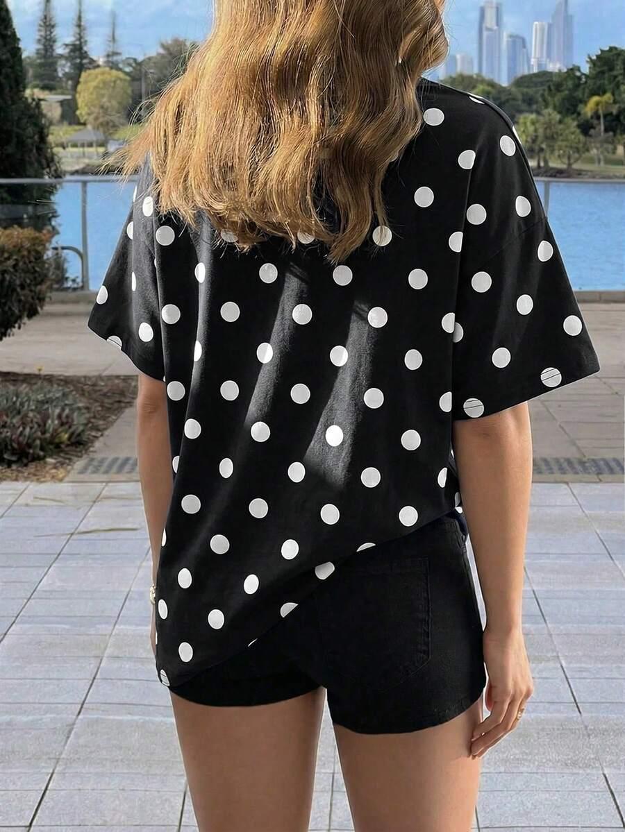 CZARNY T-SHIRT okrągły dekolt