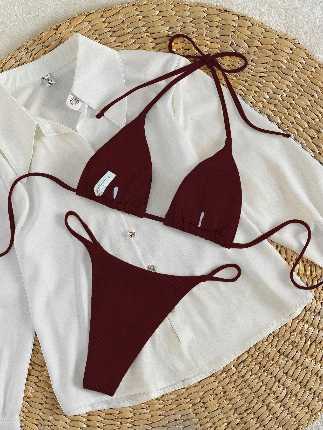 bordowy komplet bikini