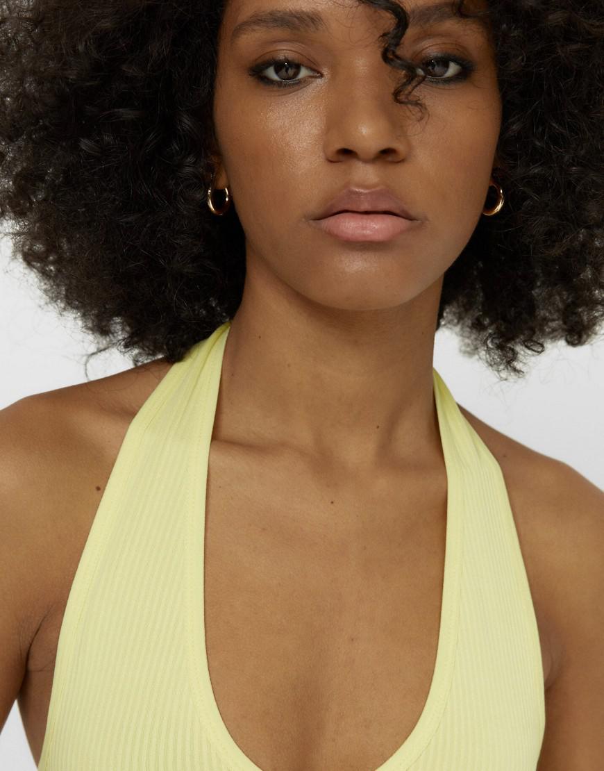 żółty top prążki v neck