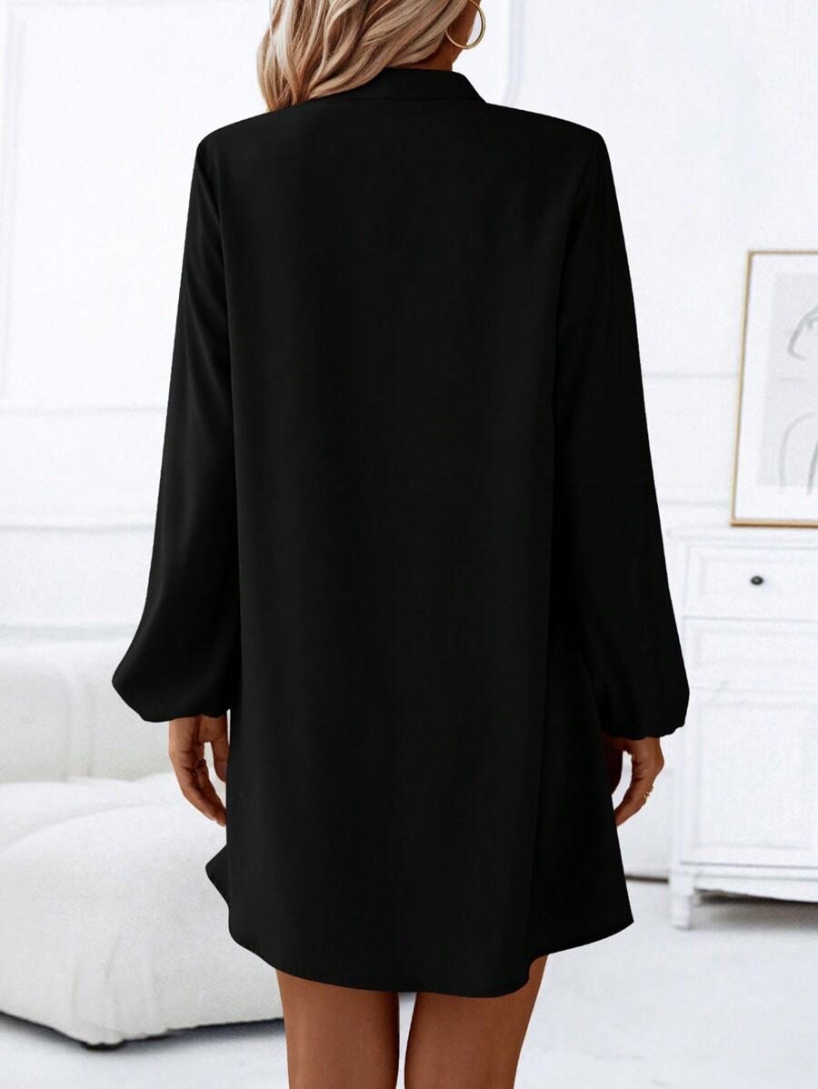 CZARNA SUKIENKA Z DŁUGIM RĘKAWEM V-NECK 