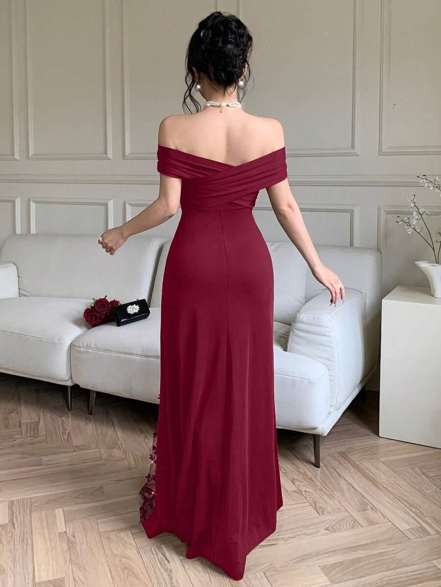 bordowa maxi sukienka