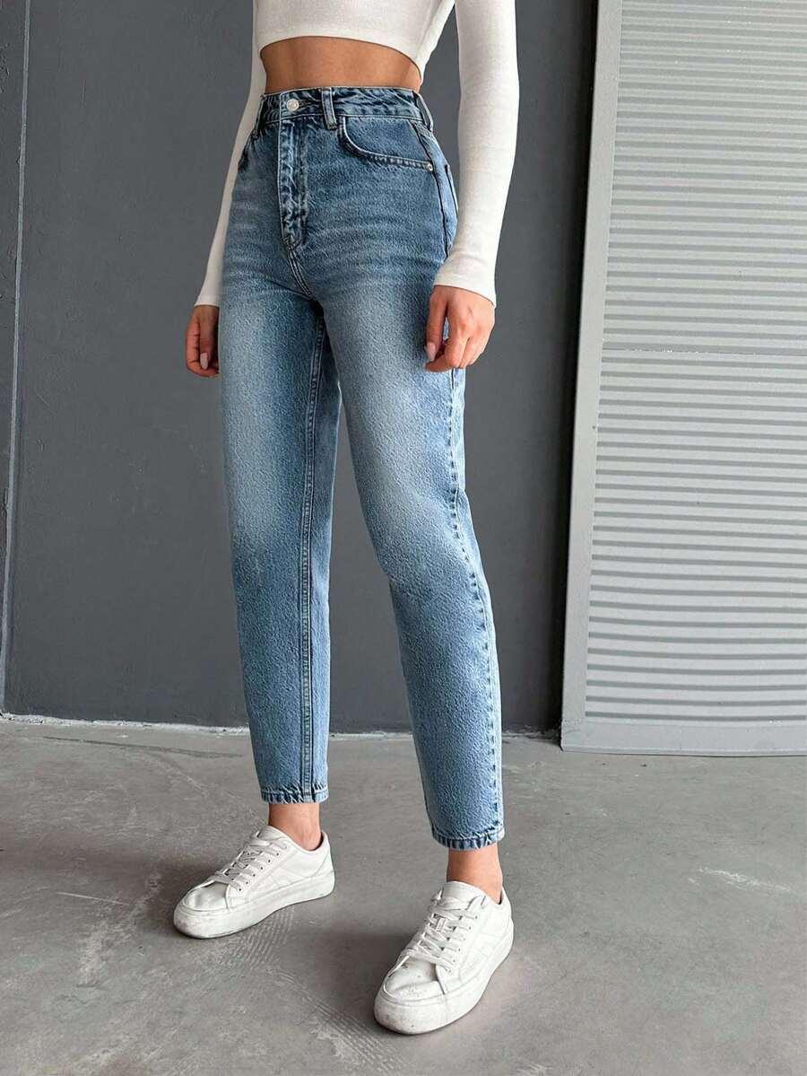 NIEBIESKIE SPODNIE MOM JEANS
