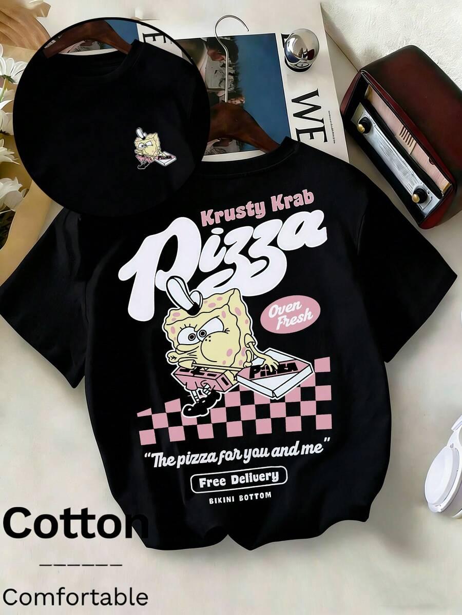 CZARNY T-SHIRT nadruk 