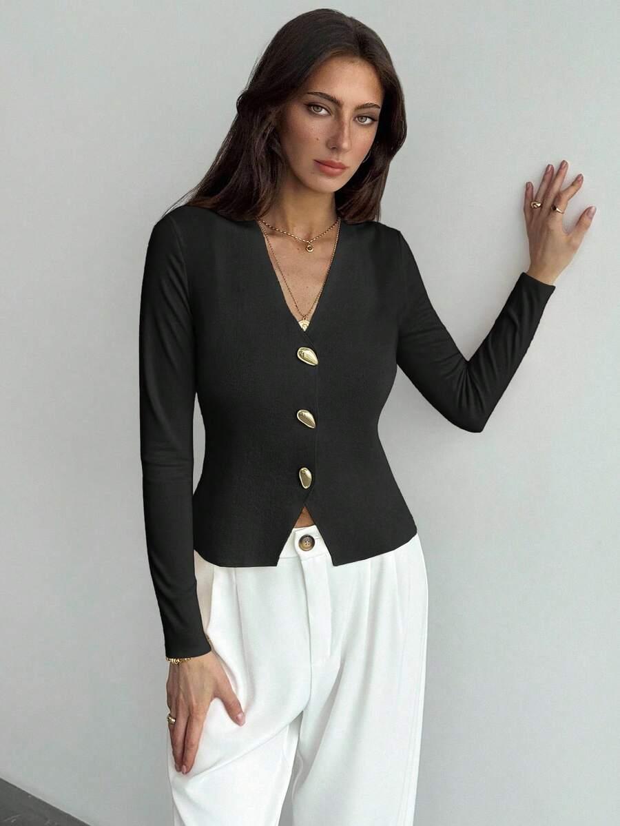 rozpinany sweter długi rękaw v neck