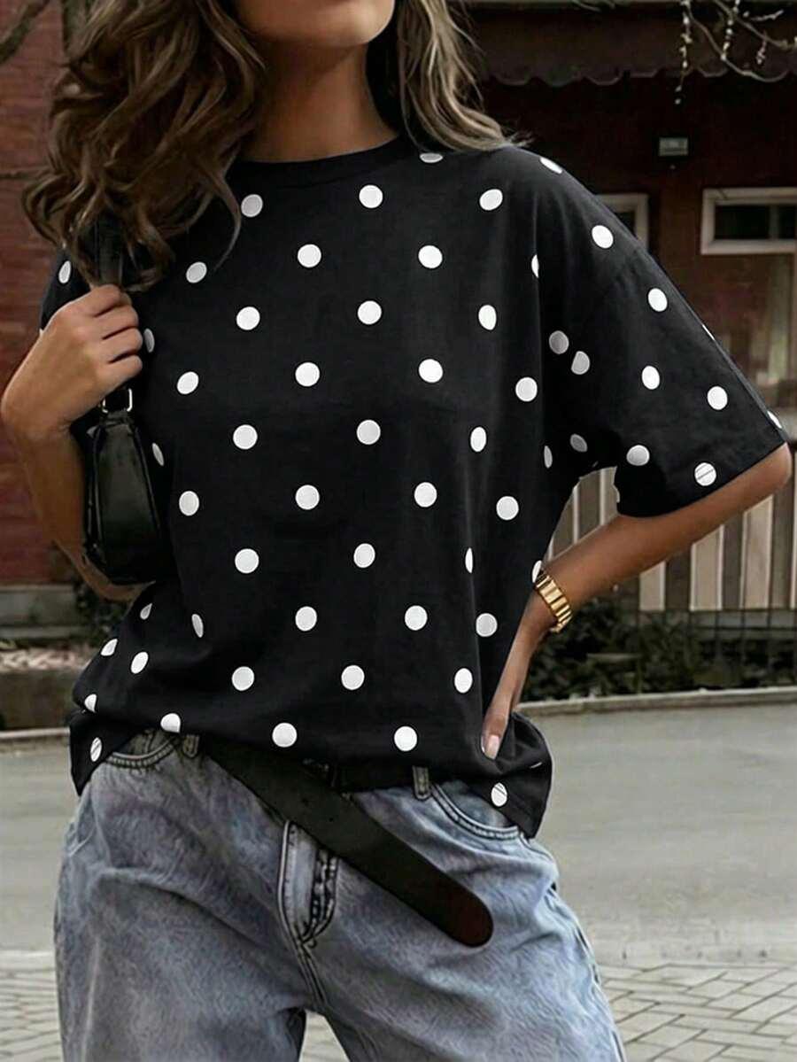 CZARNY T-SHIRT okrągły dekolt