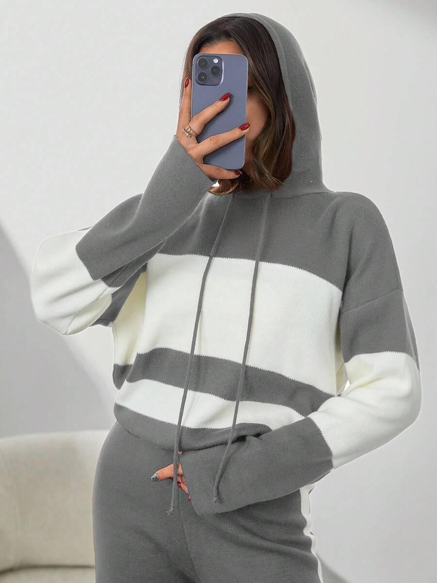 DZIANINOWY KOMPLET SWETER SPODNIE