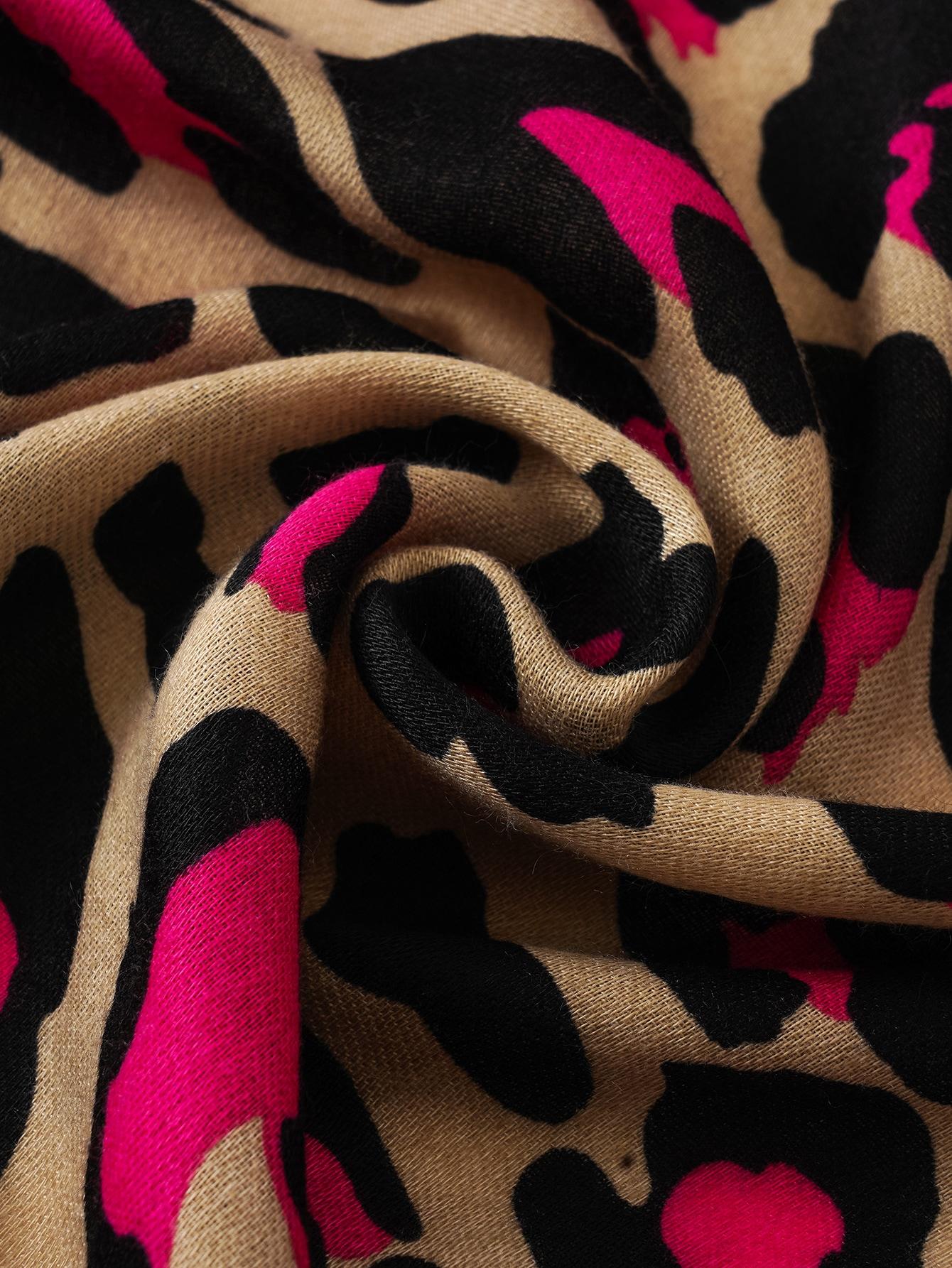 szal animal print frędzle