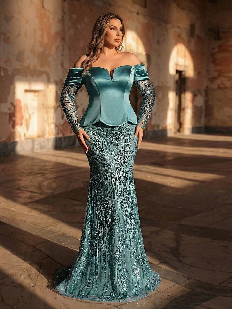 NIEBIESKA MAXI SUKIENKA POŁYSK