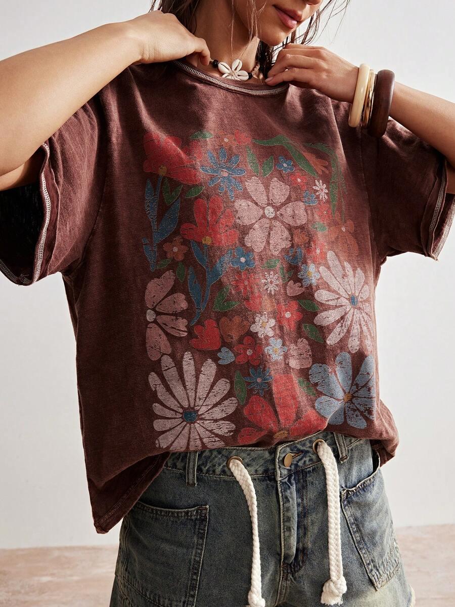 brązowy t-shirt print