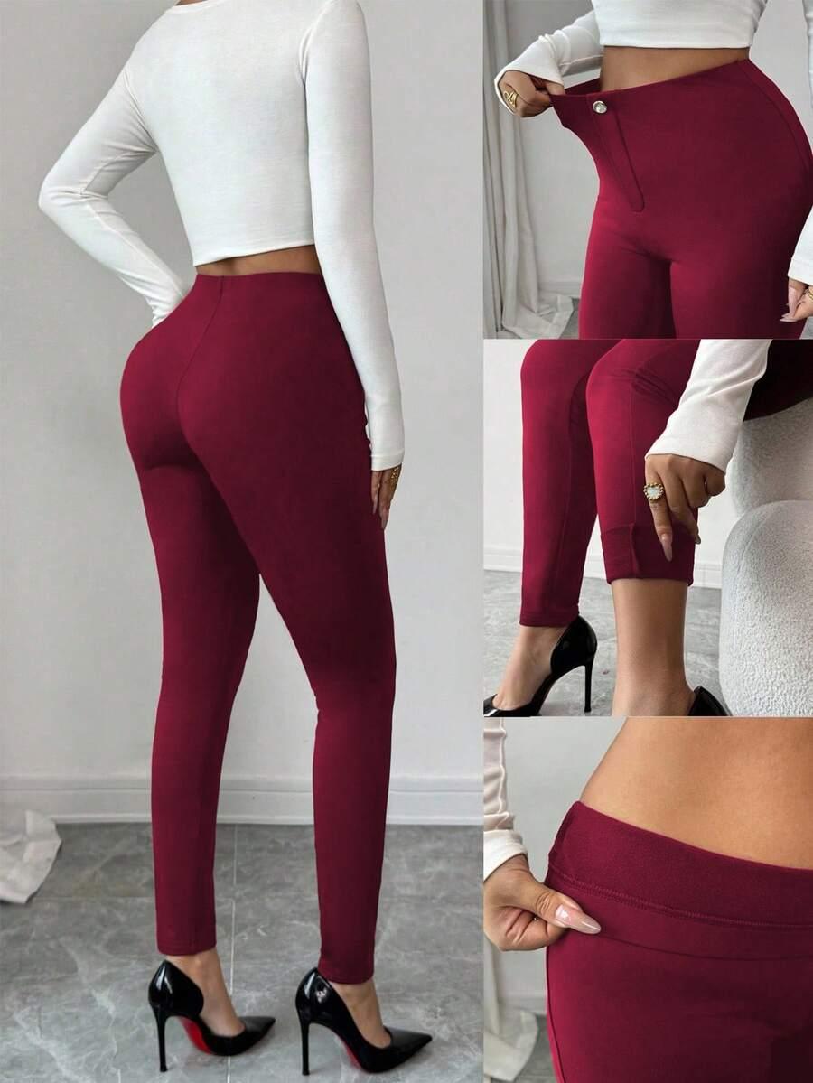 czerwone legginsy wysoki stan 