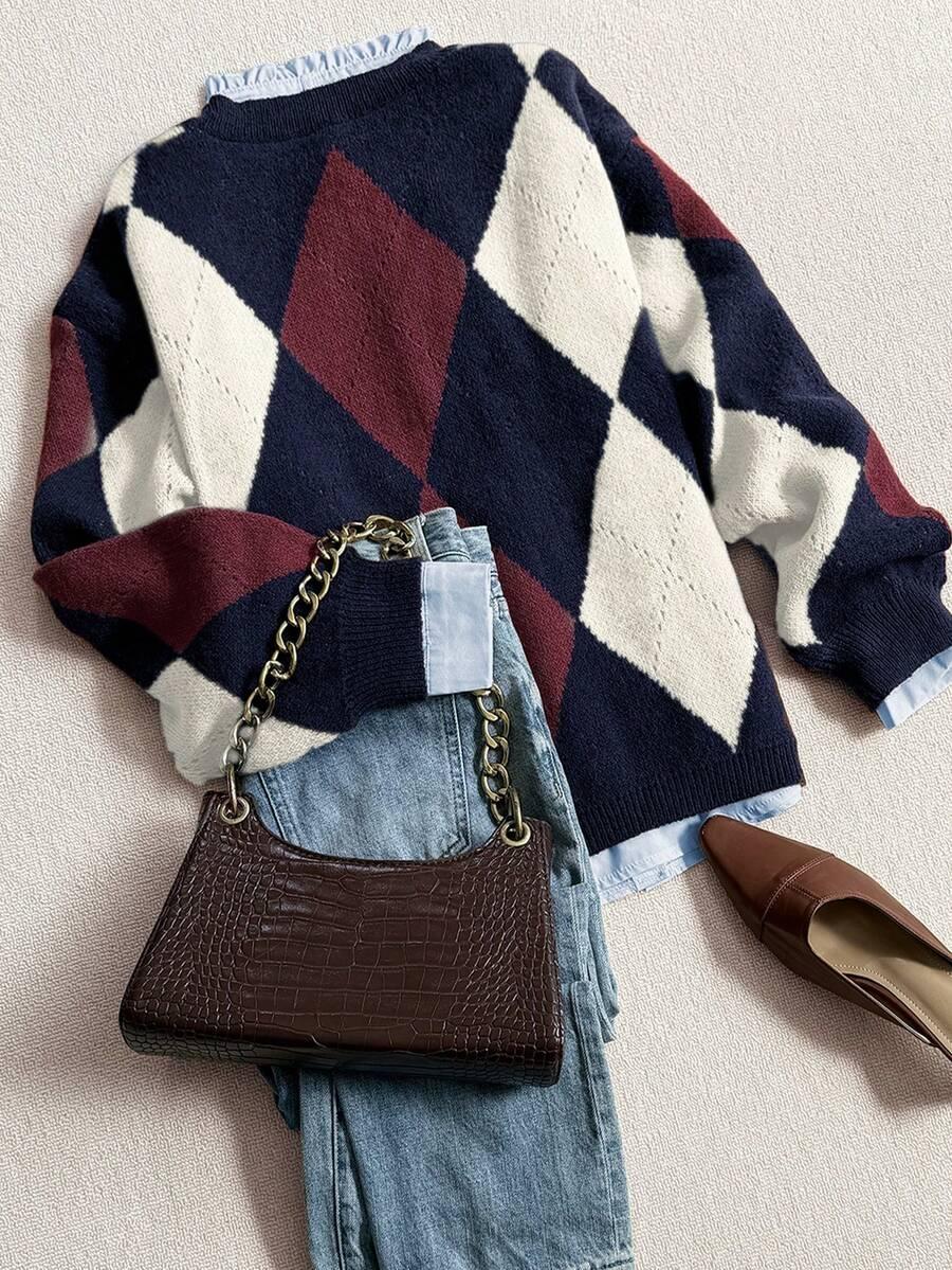 dzianinowy sweter wzór paski 