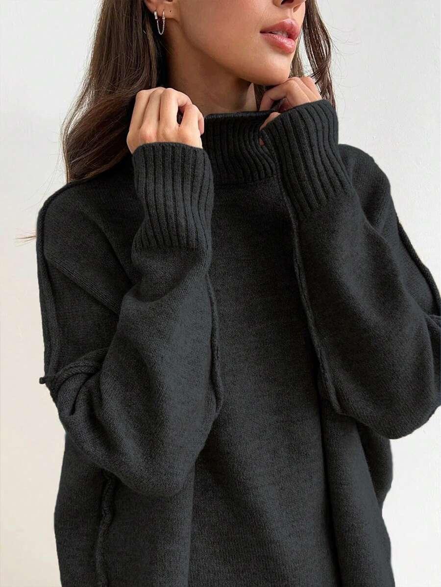 CZARNY KOMPLET SWETER SPODNIE