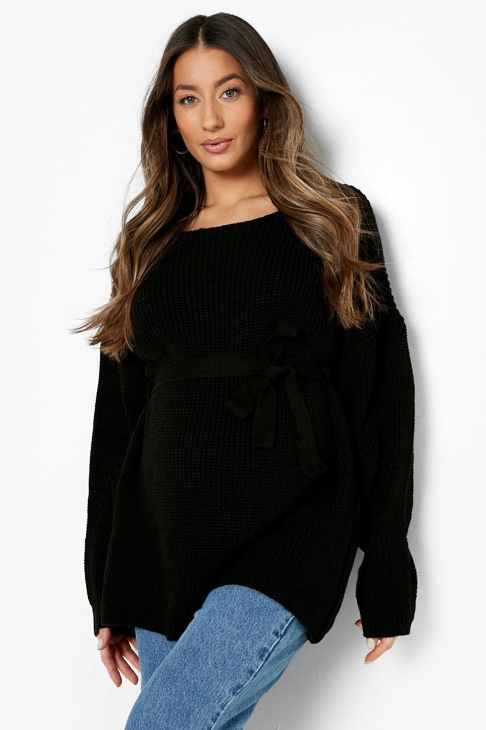 czarny sweter ciążowy pasek 