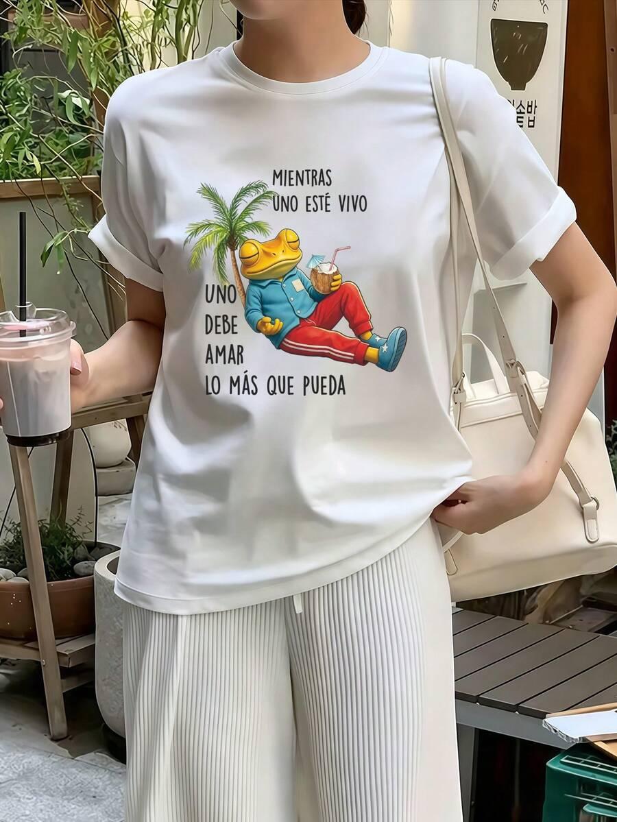 biały t-shirt z nadrukiem okrągły dekolt