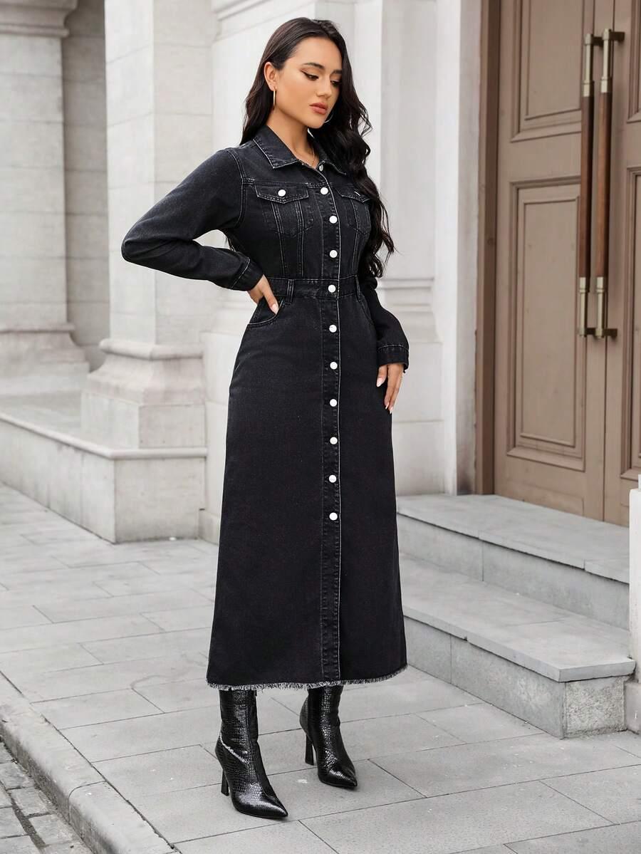 CZARNA SUKIENKA JEANS GUZIKI