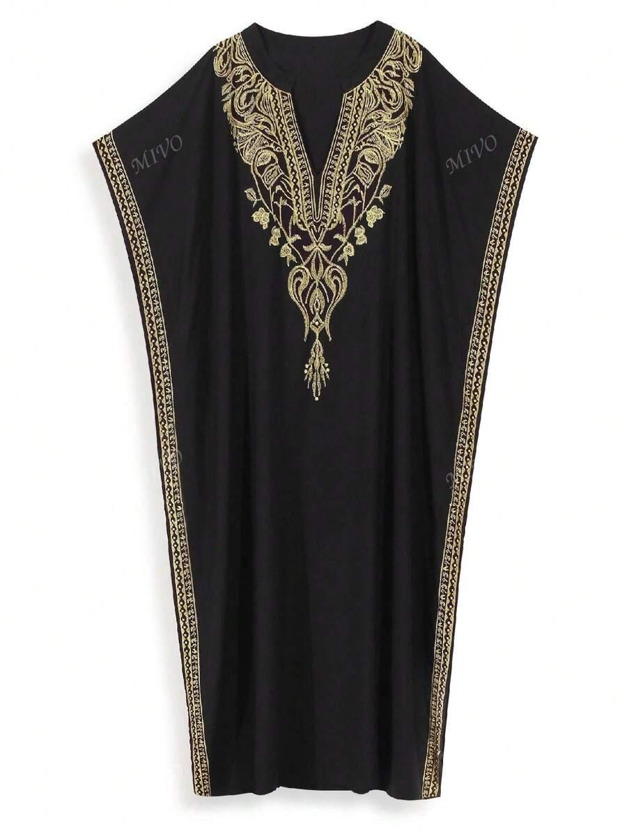 czarna maxi sukienka haft