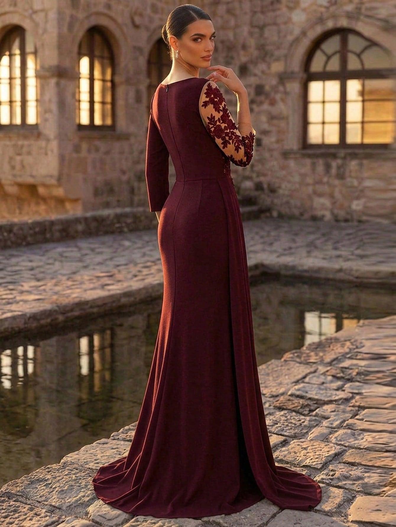 burgundowa maxi sukienka