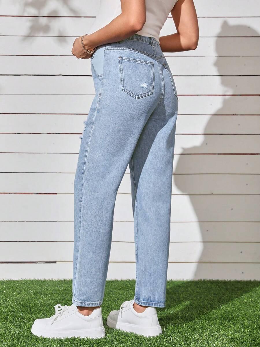 NIEBIESKIE SPODNIE MOM JEANS PRZETARCIA