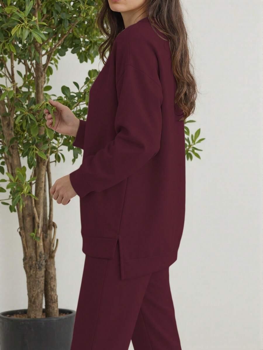 BORDOWY KOMPLET DRESOWY BLUZA SPODNIE