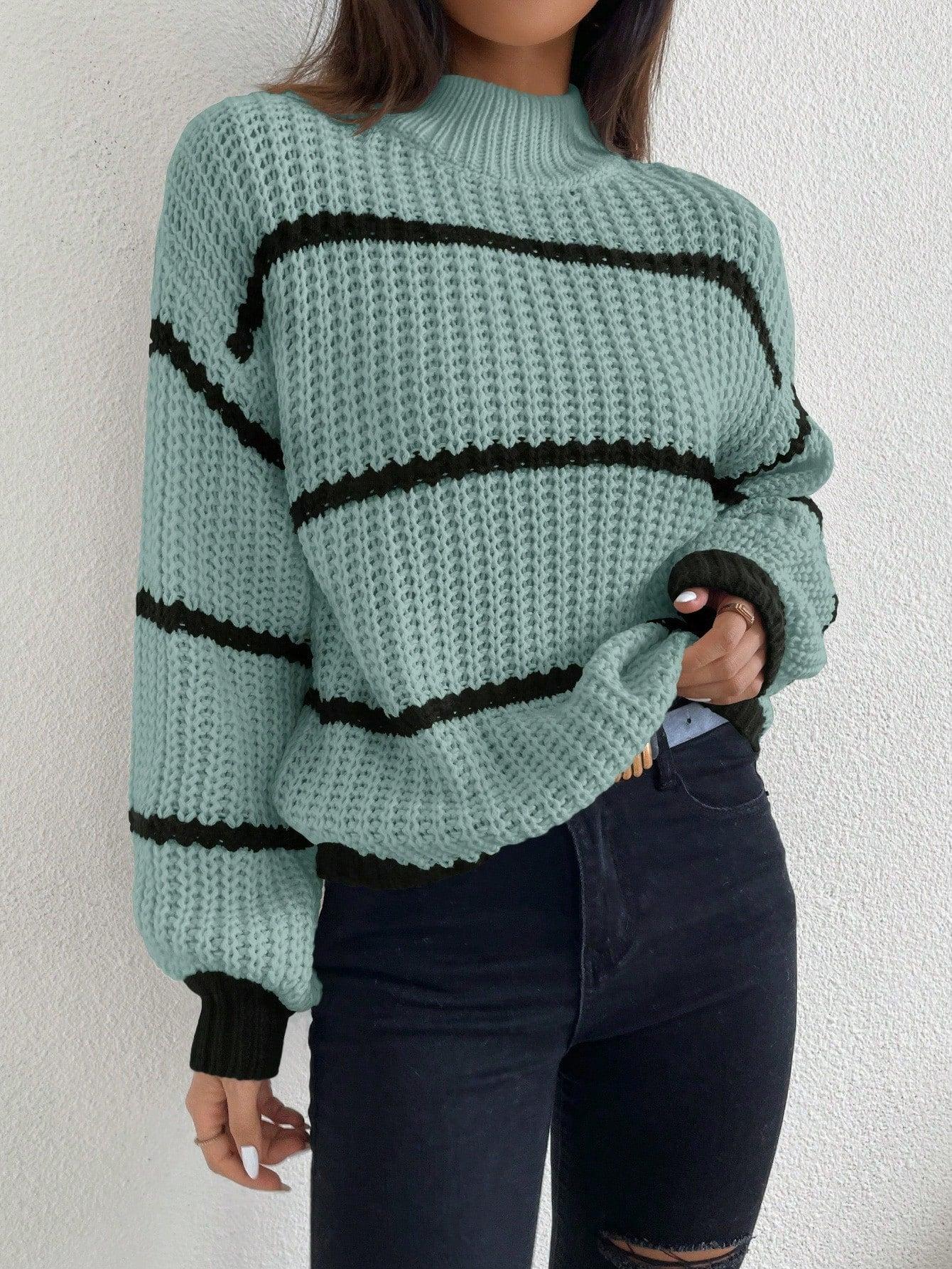 sweter półgolf paski kontrast