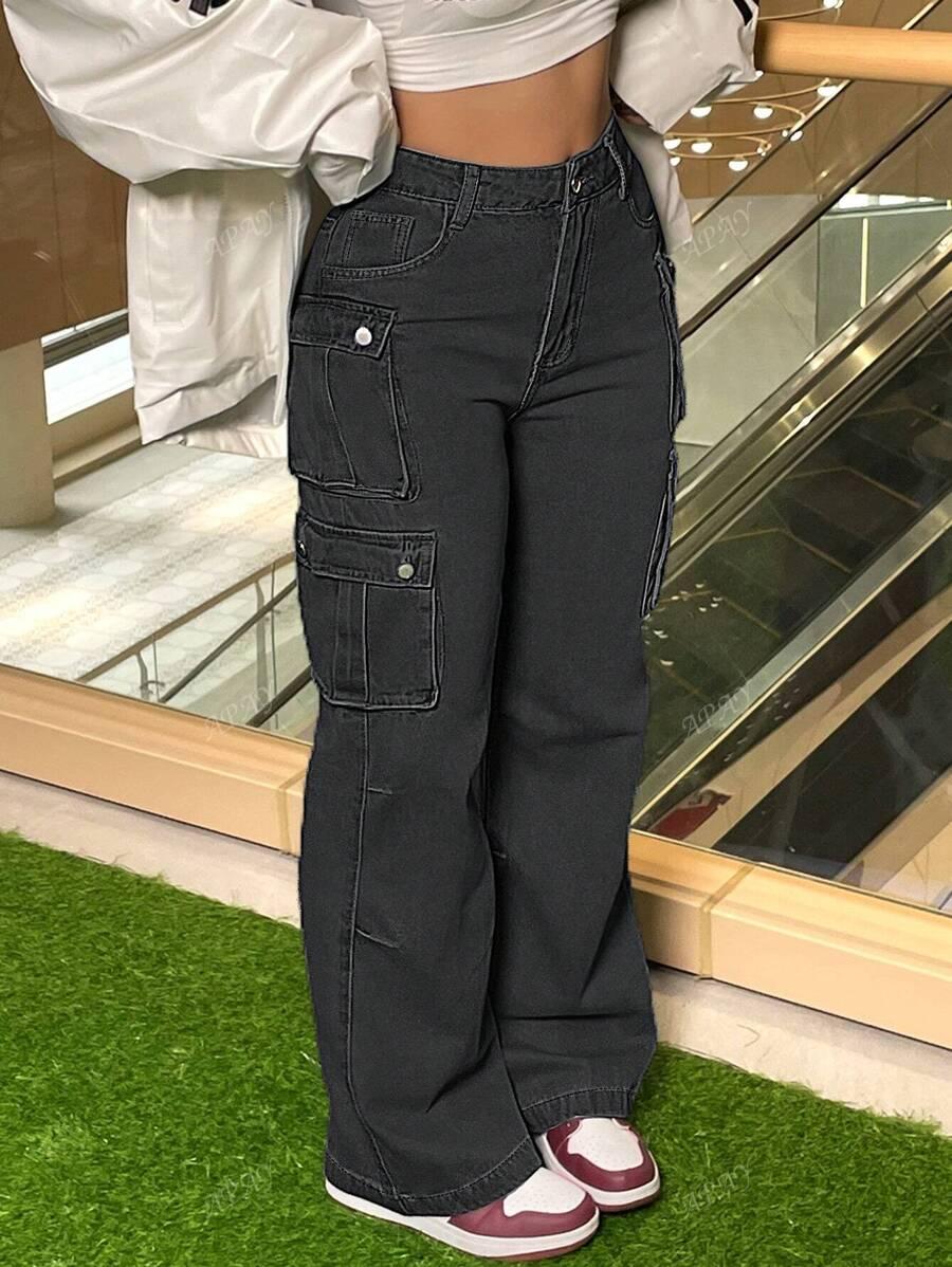 CZARNE SPODNIE JEANS KIESZENIE