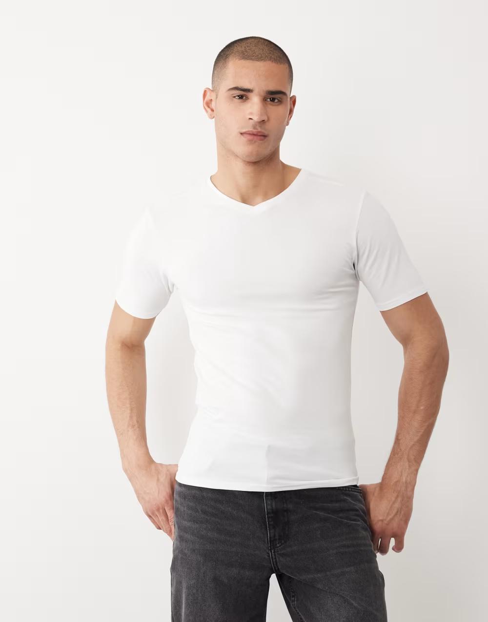biały t-shirt krótki rękaw v-neck basic