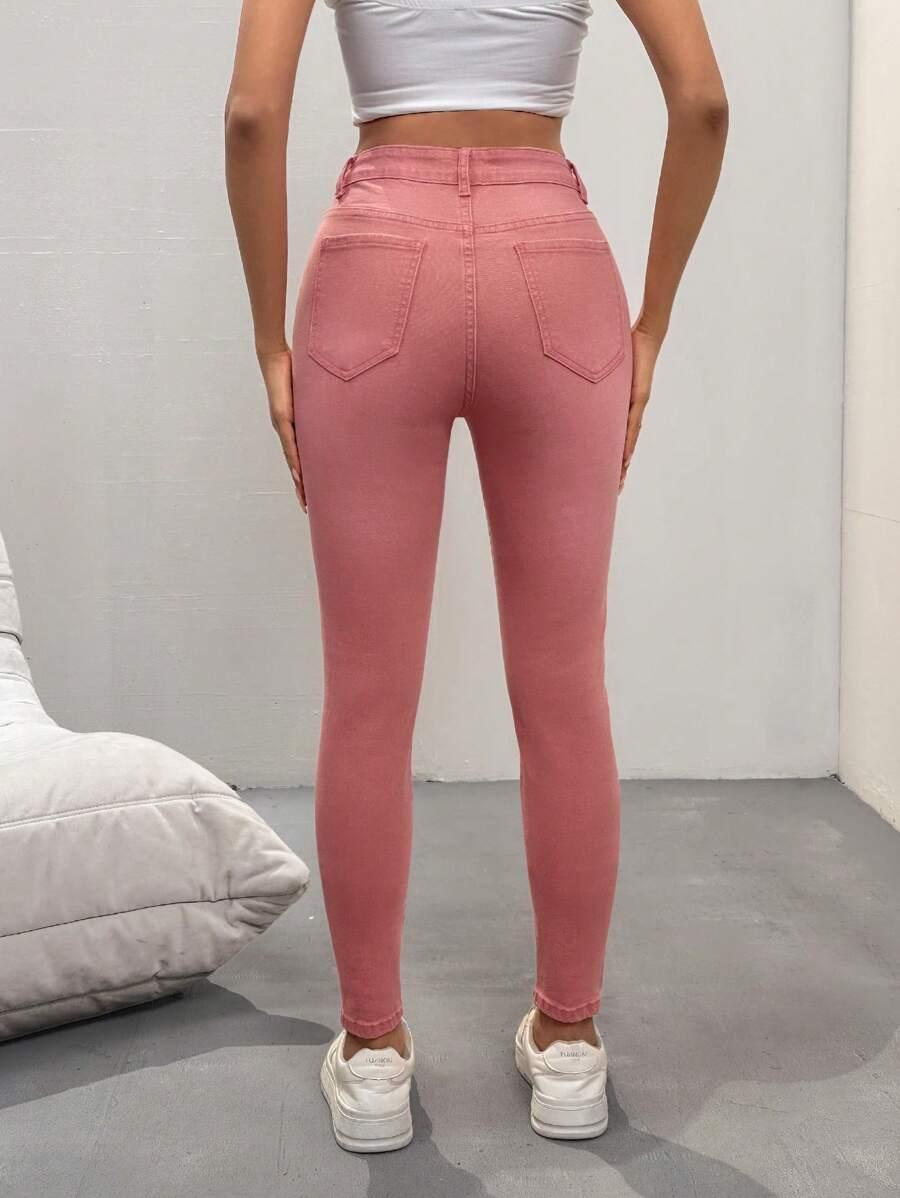 różowe spodnie jeans rurki
