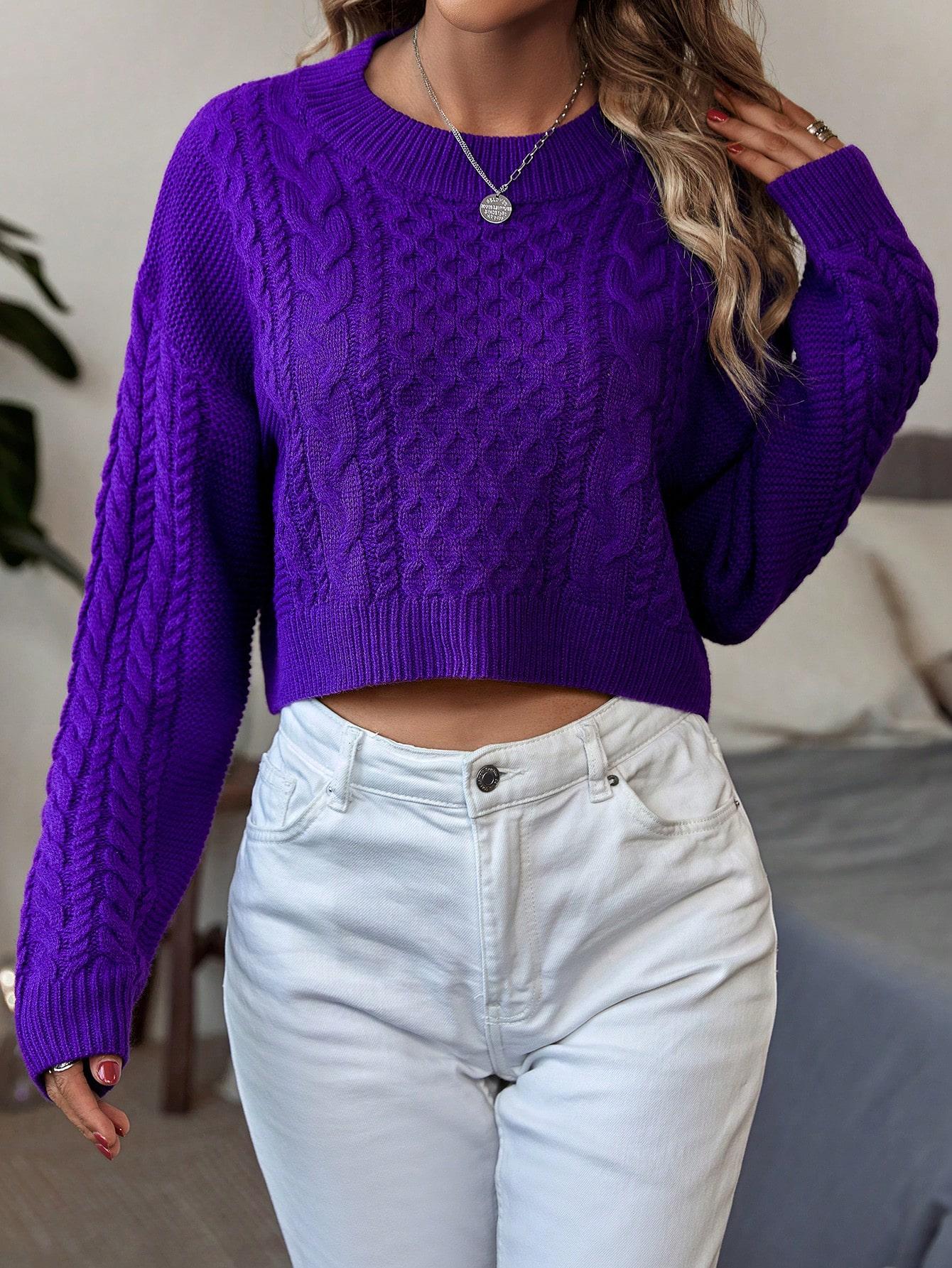 fioletowy krótki sweter okrągły dekolt tekstura