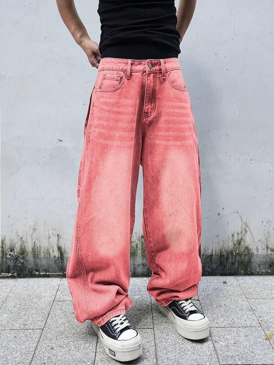 różowe spodnie jeans