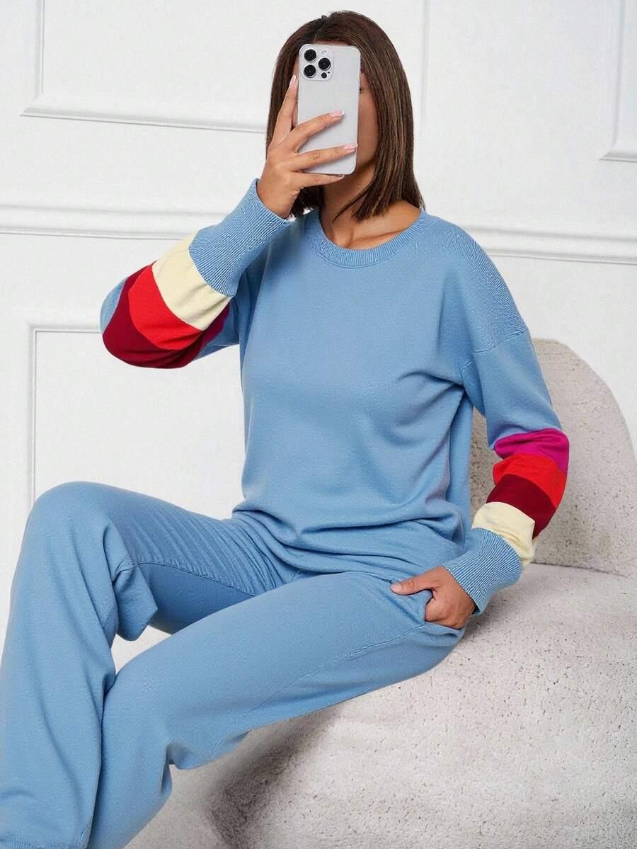 DZIANINOWY KOMPLET SWETER SPODNIE