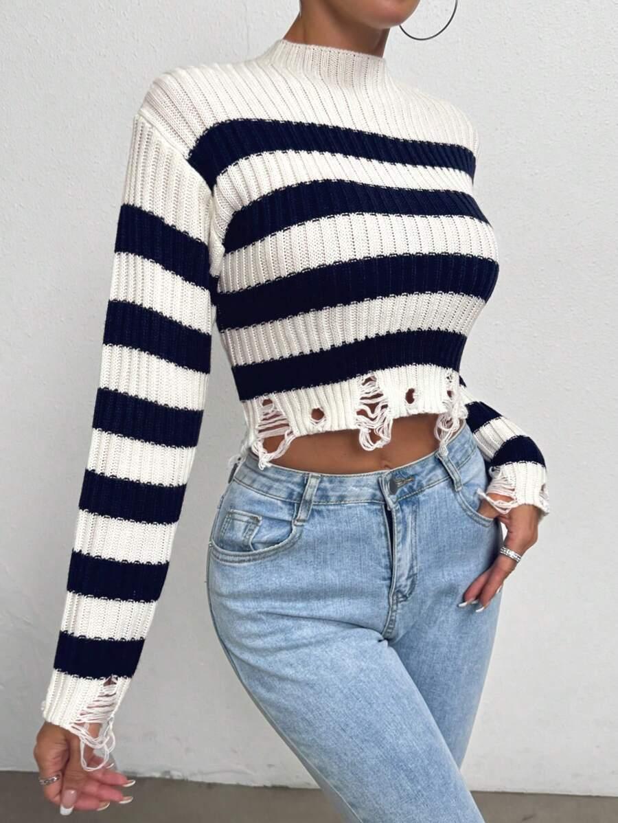dzianinowy sweter paski