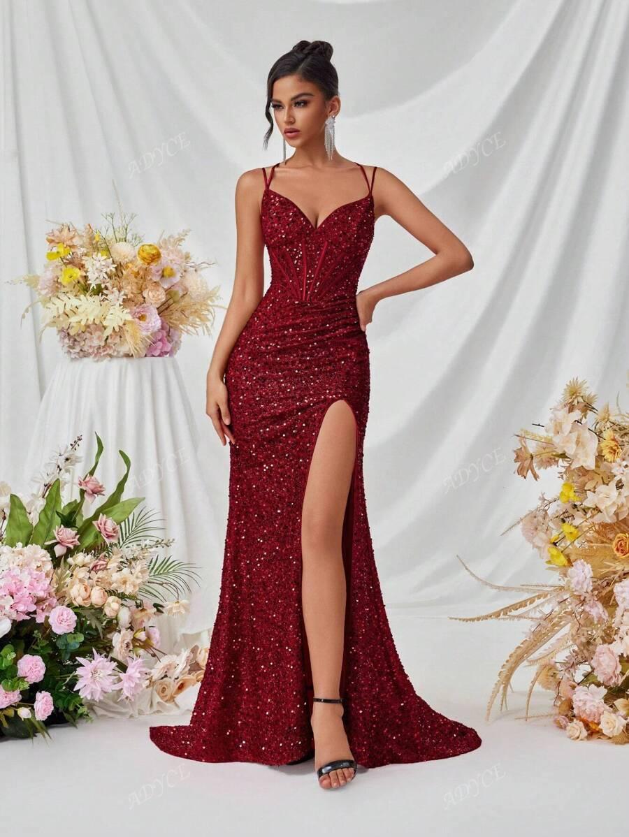 CZERWONA MAXI SUKIENKA CEKINY