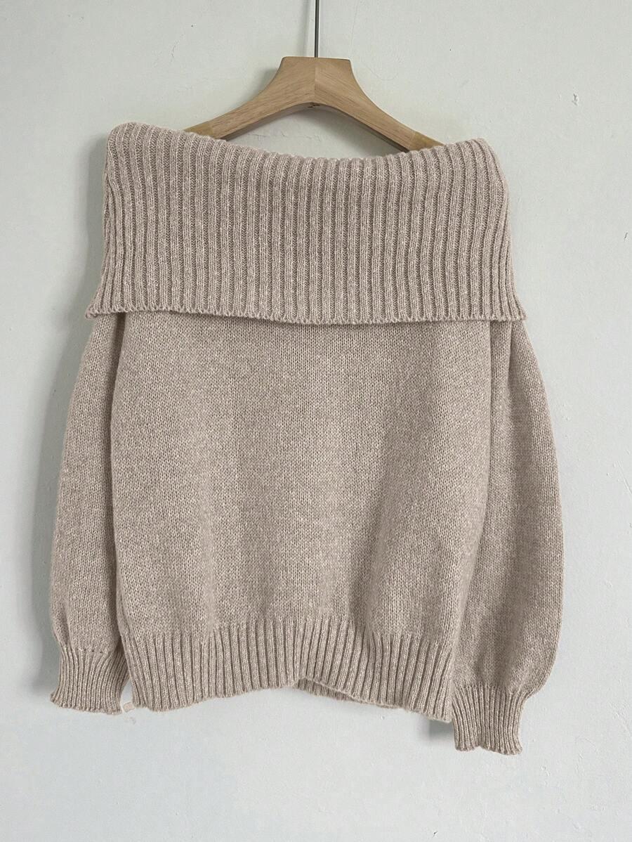 BEŻOWY SWETER ODKRYTE RAMIONA