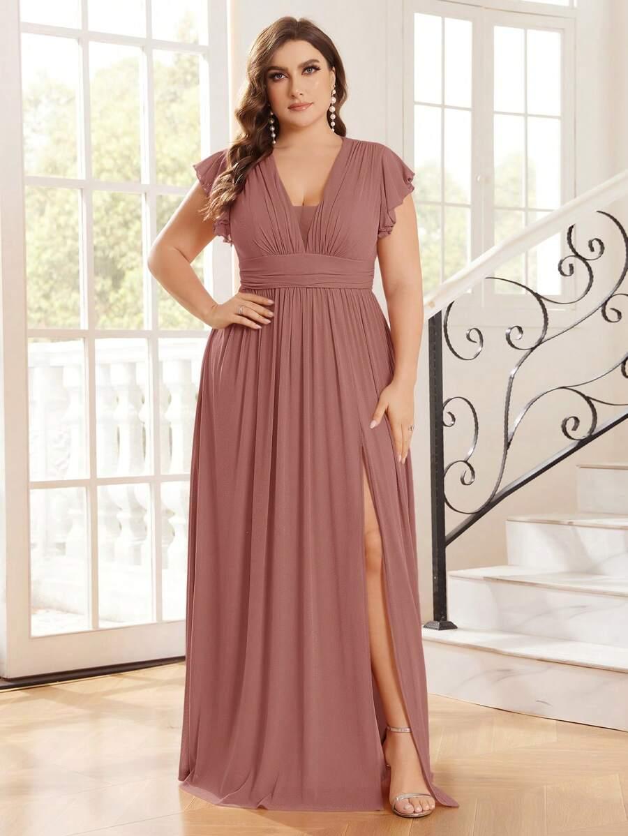 rozkloszowana maxi sukienka v neck rozcięcie 