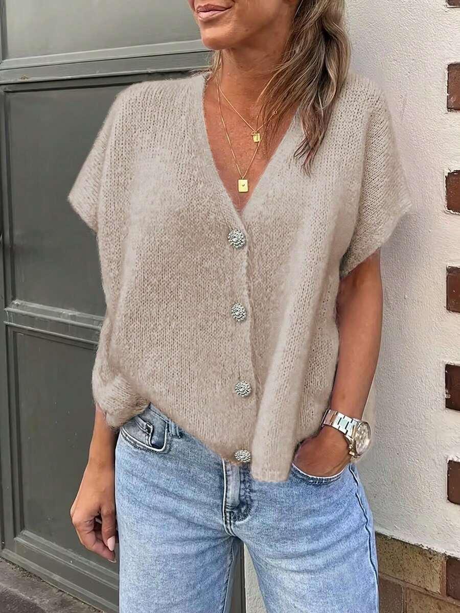 beżowy sweter krótki rękaw