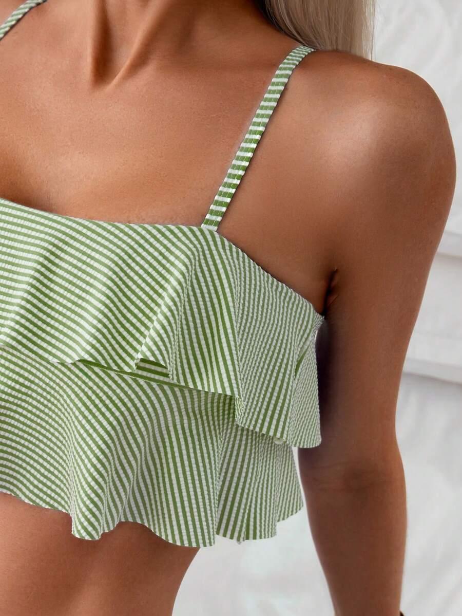 KOMPLET BIKINI WZÓR PASKI FALBANY